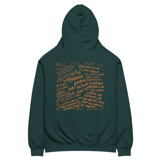 unisex handwritten oversized hoodie "random thoughts"